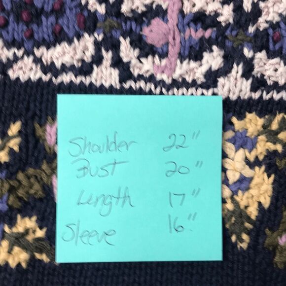 Jennifer Reed hand knitted navy & floral boxy sweater size small petite - Picture 8 of 10